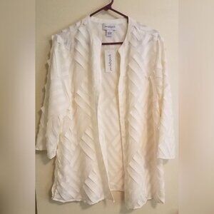 Peck and Peck Distressed Ragged Edge White Blouse Large